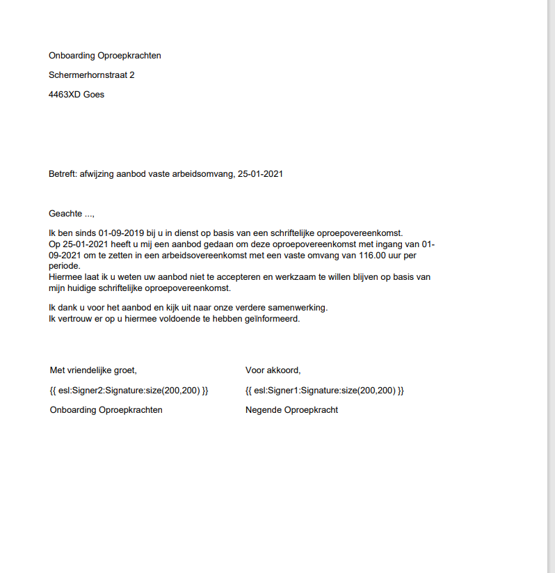 Hoe zien de acceptatiebrief en afwijzingsbrief eruit in Hubbae